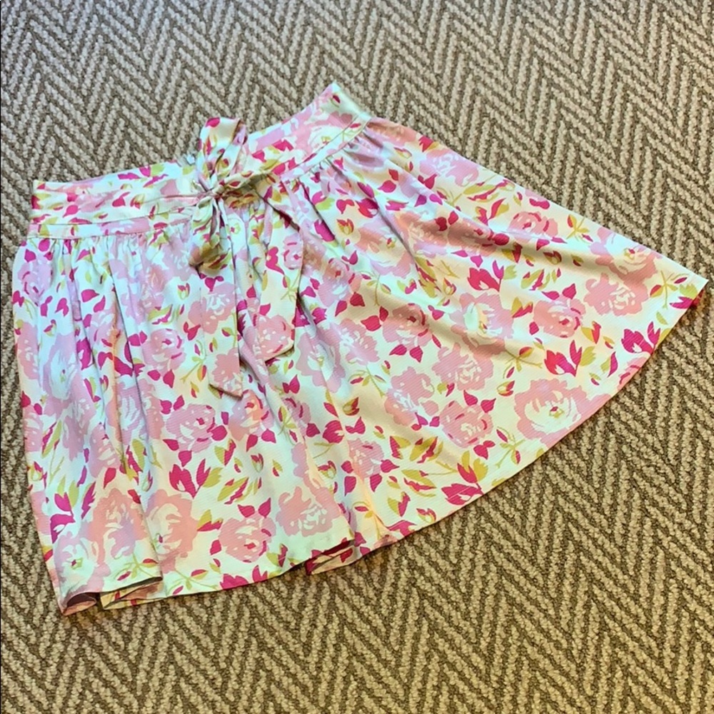 Pink and pale blue flowered skirt with bow